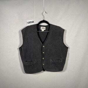 BBB Sweater Vest Womens Medium Black Cotton Tight Knit V Neck Button Front